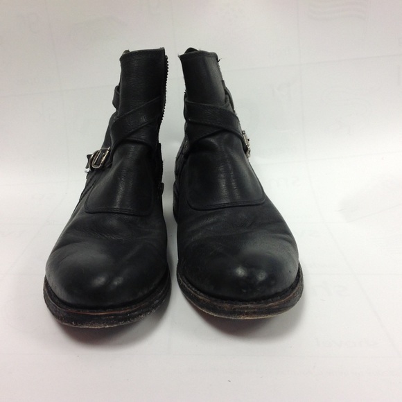Frye Black Leather Boots Ankle Buckle Booties - Picture 1 of 5